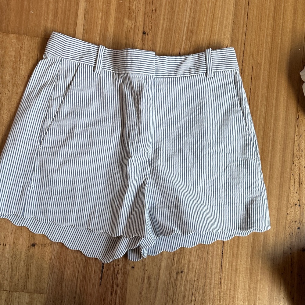 J. Crew Blue and White Striped High Waist Shorts